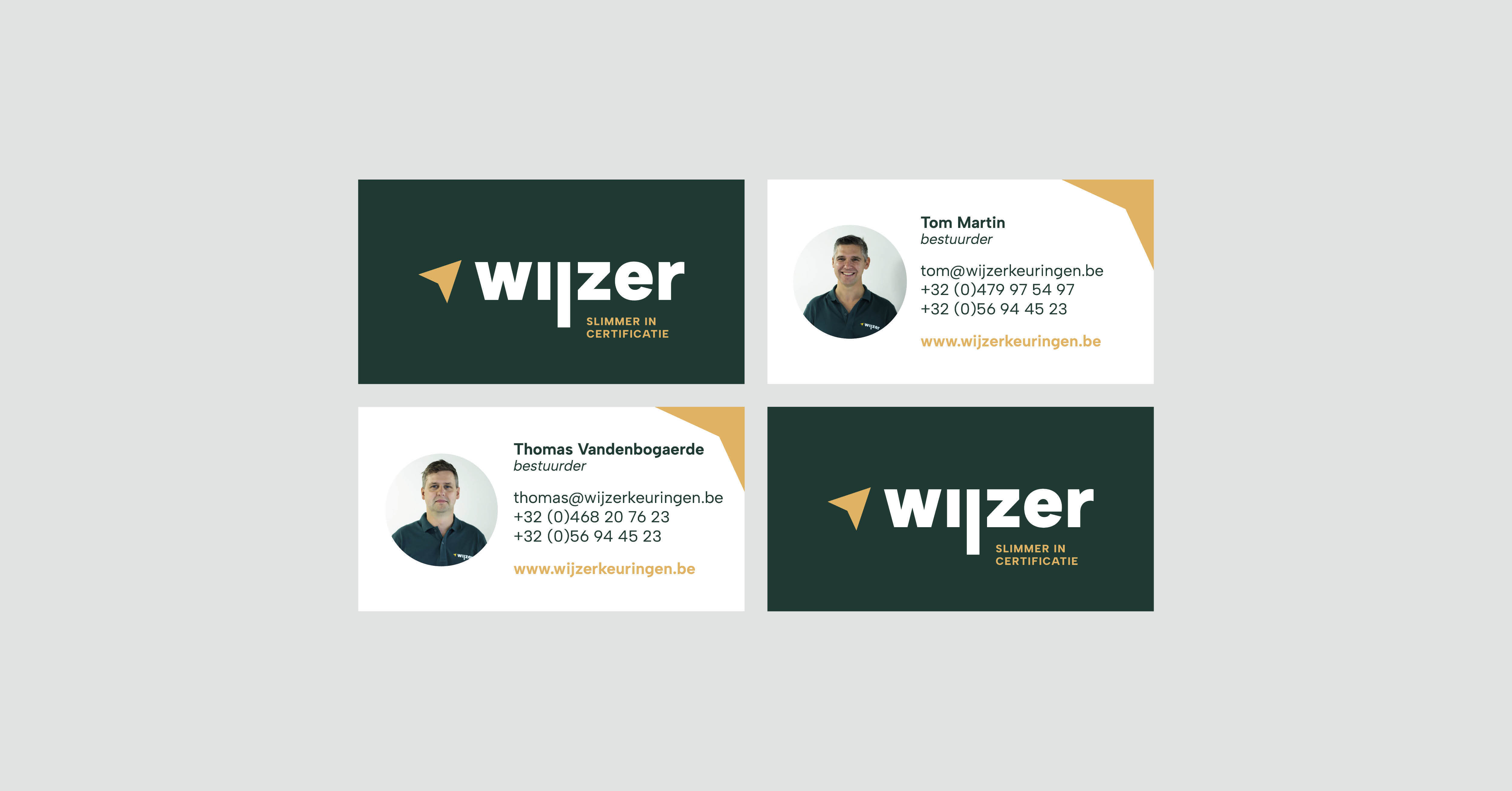 Visitekaartjes voor en achterkant Wijzer keuringen
